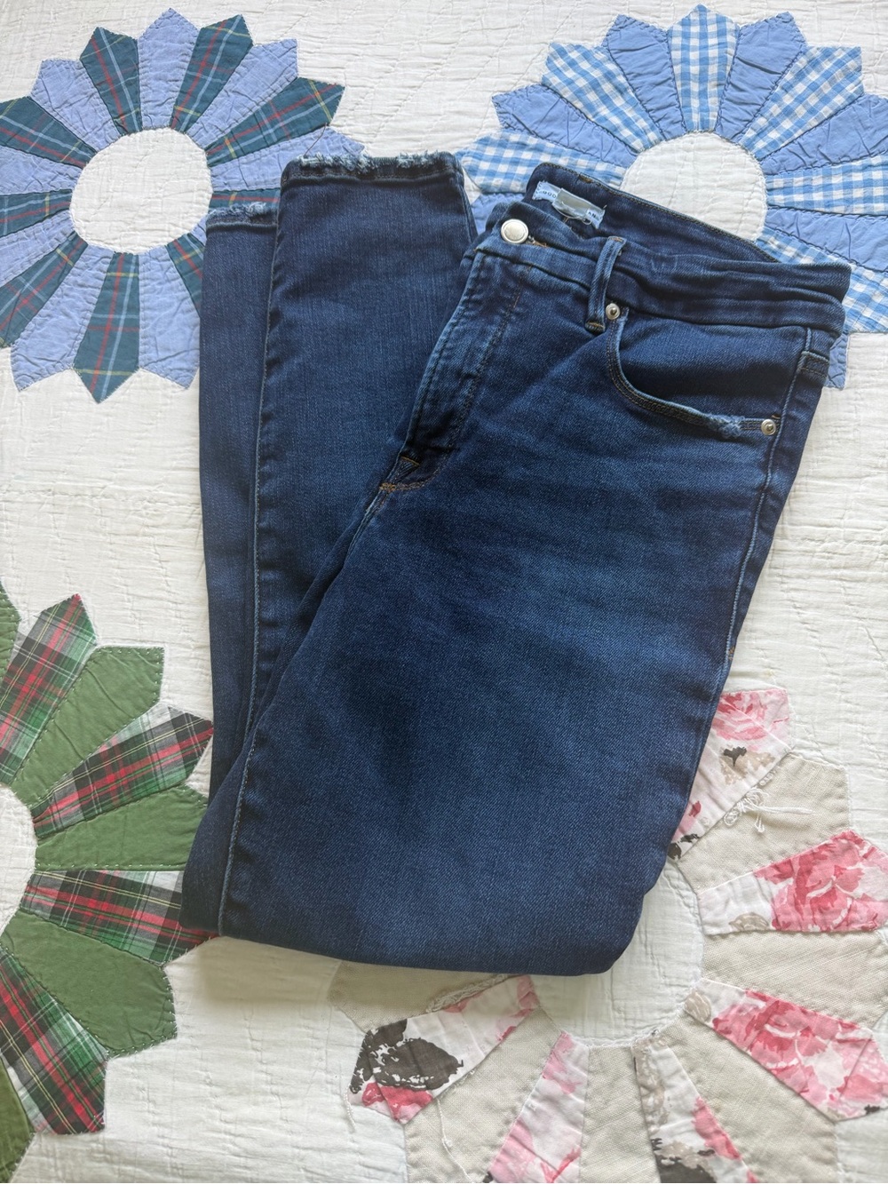 Good American High Waist Crop Jeans Women 10/30 Dark Wash Raw Hem